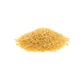 Organic semolina orzo pasta made from whole wheat flour, rice-shaped pasta on a white background