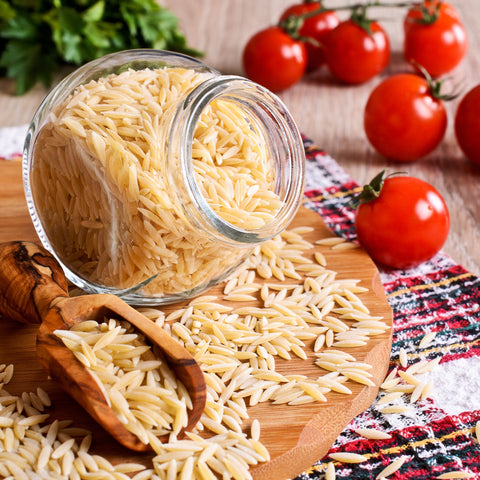 Jar of organic semolina orzo pasta