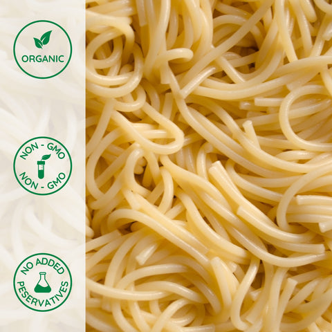 Close-up of organic semolina spaghetti pasta cooked