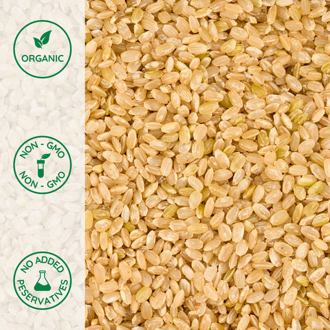 Close-up of organic short grain brown rice
