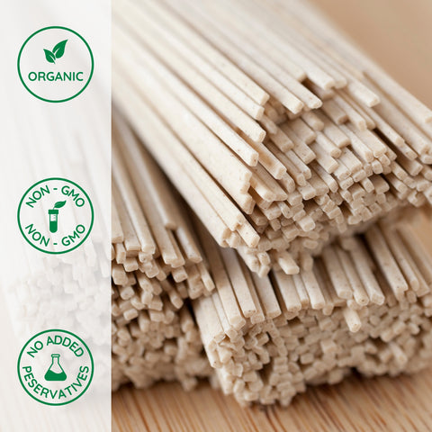 Close-up of organic soba pasta 