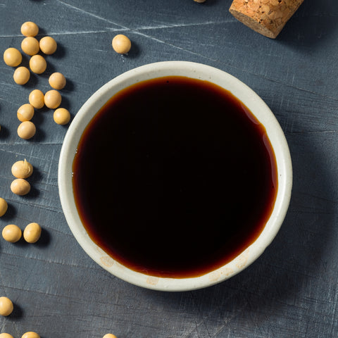 Bowl of organic reduced sodium tamari soy sauce
