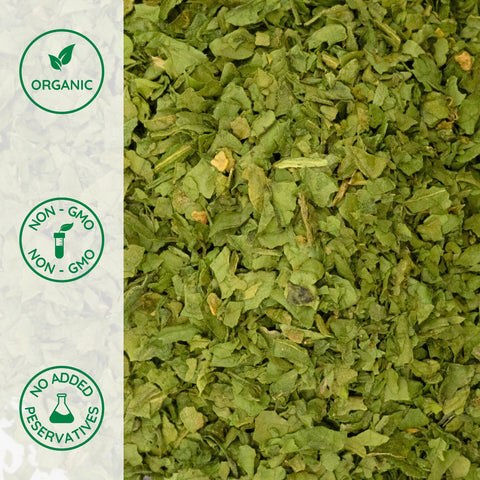 Close-up of organic spinach flakes