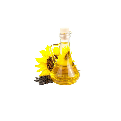 Bottle of USDA organic sunflower oil on a white background