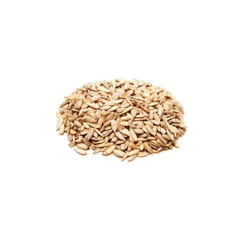 Organic sunflower seed kernels on a white background
