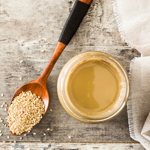 Jar of organic raw sesame tahini