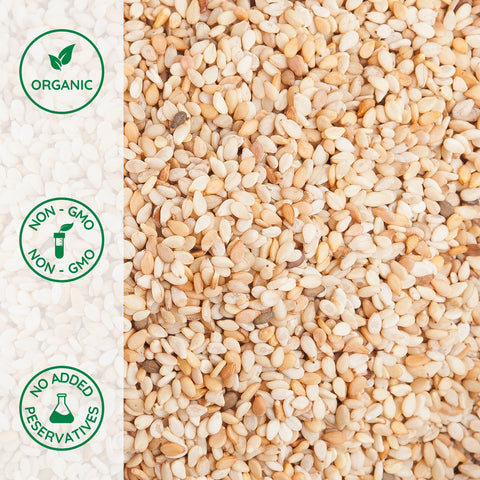 Close-up of organic raw sesame seeds