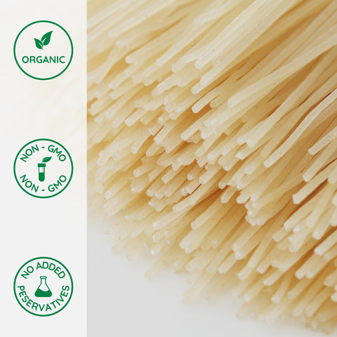 Close-up of uncooked organic udon noodles