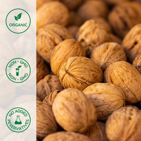 Close-up of organic whole walnuts