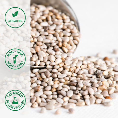 Close-up of organic white chia seeds